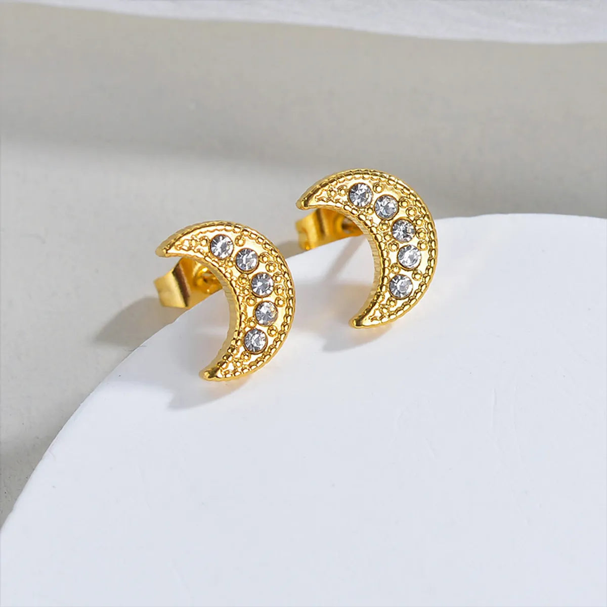 1 Pair Elegant Simple Style Moon Plating Inlay Stainless Steel Zircon 18k Gold Plated Ear Studs