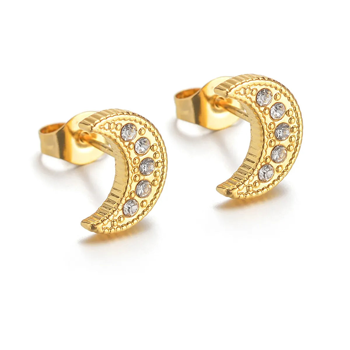 1 Pair Elegant Simple Style Moon Plating Inlay Stainless Steel Zircon 18k Gold Plated Ear Studs