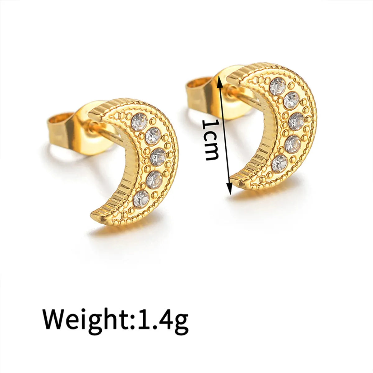 1 Pair Elegant Simple Style Moon Plating Inlay Stainless Steel Zircon 18k Gold Plated Ear Studs