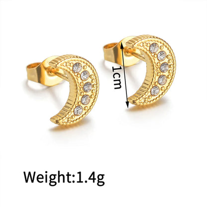 1 Pair Elegant Simple Style Moon Plating Inlay Stainless Steel Zircon 18k Gold Plated Ear Studs