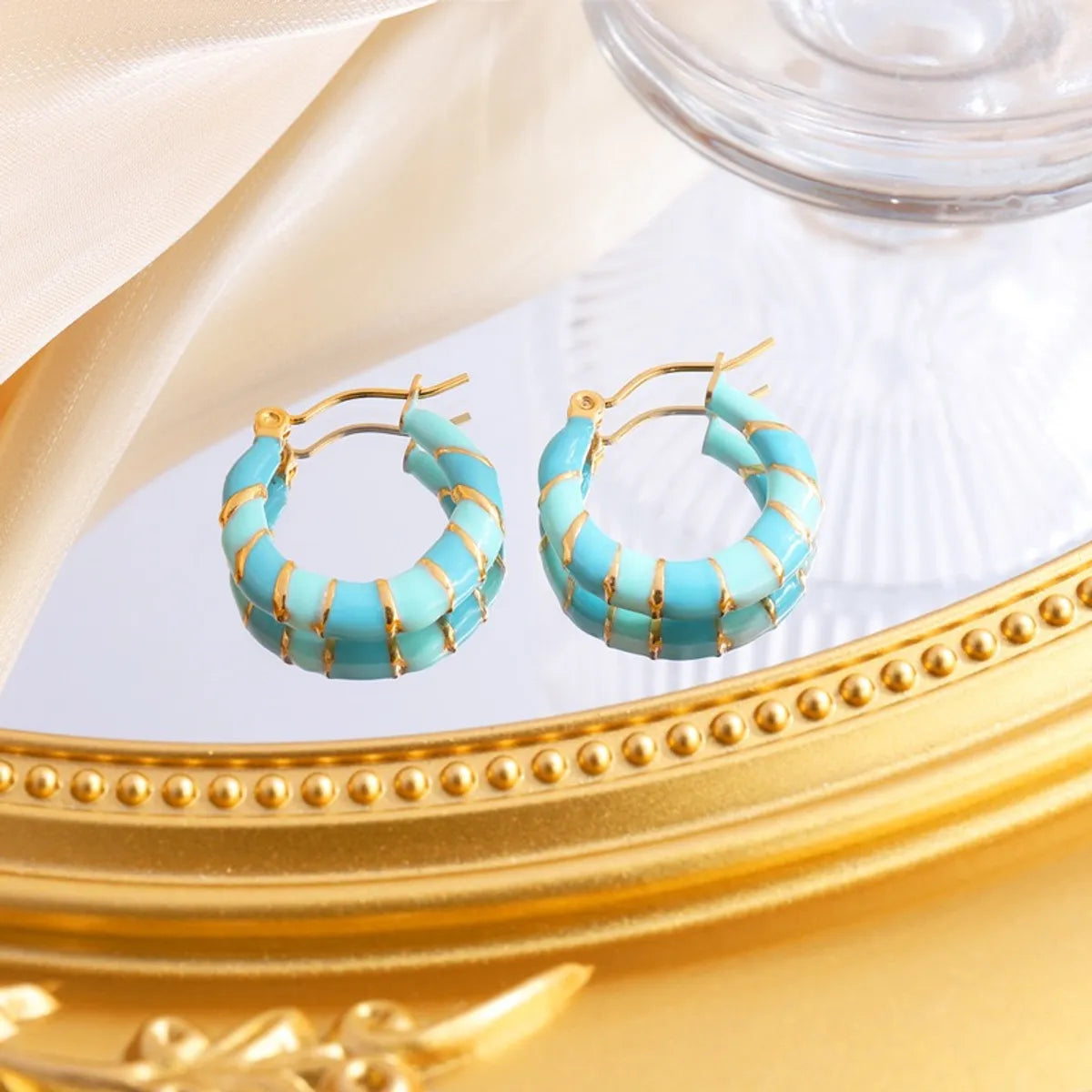 1 Pair Elegant Simple Style Multicolor Enamel Titanium Steel 18K Gold Plated Earrings