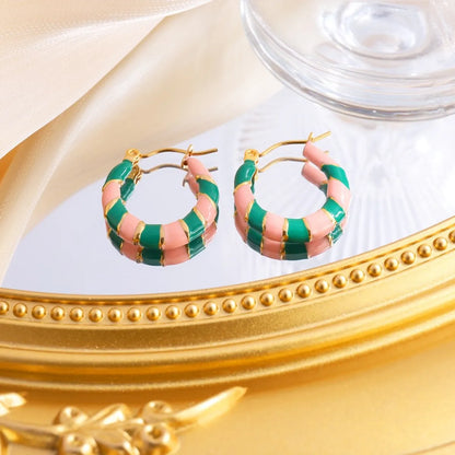 1 Pair Elegant Simple Style Multicolor Enamel Titanium Steel 18K Gold Plated Earrings