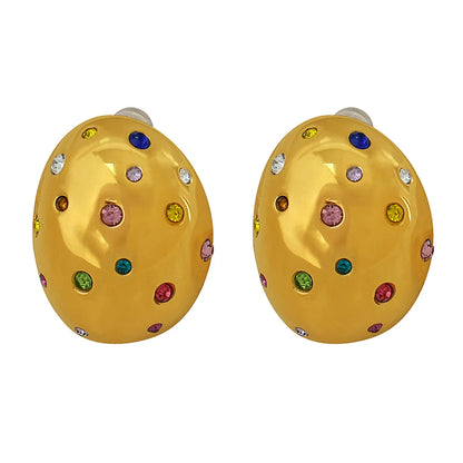 1 Pair Elegant Simple Style Oval Plating Inlay Titanium Steel Rhinestones 18k Gold Plated Ear Studs