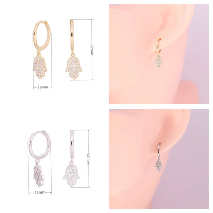 1 Pair Elegant Simple Style Palm Sterling Silver Plating Inlay Zircon Drop Earrings