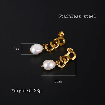 1 Pair Elegant Simple Style Pearl Patchwork Plating Stainless Steel Freshwater Pearl Freshwater Pearl Pearl 18k Gold Plated Drop Earrings