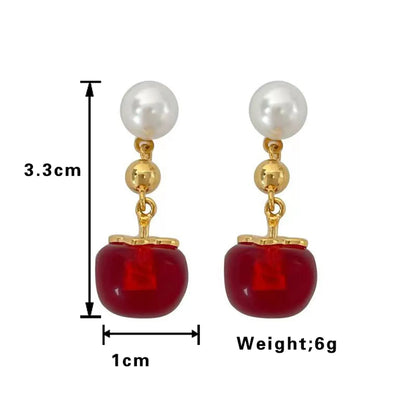 1 Pair Elegant Simple Style Persimmon Plating Inlay Alloy Artificial Pearls Gold Plated Drop Earrings