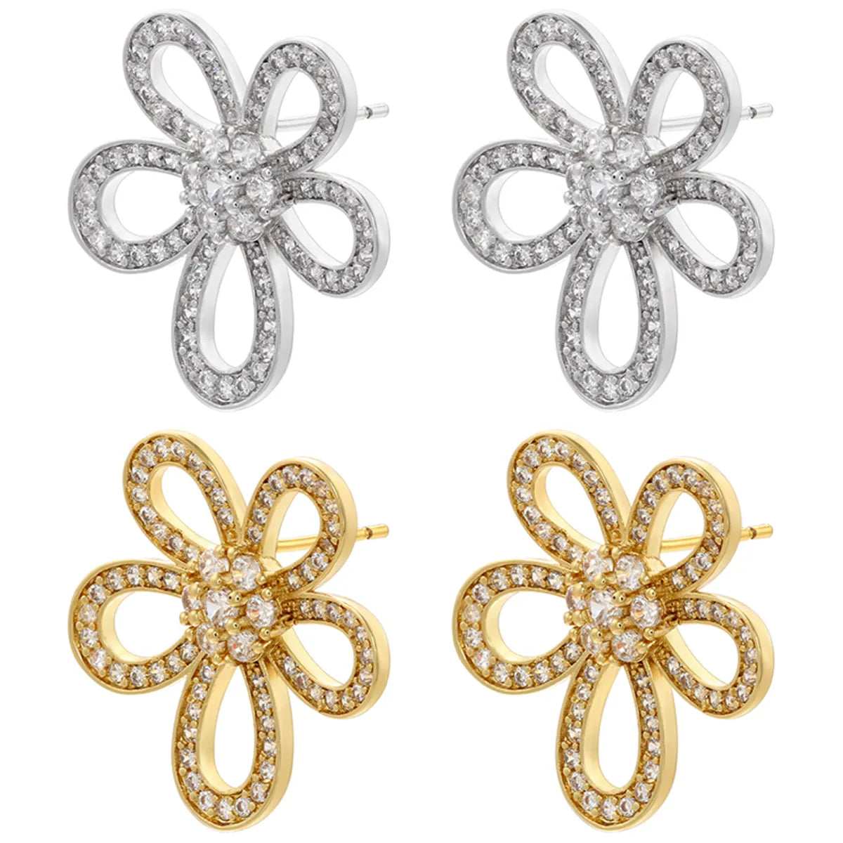 1 Pair Elegant Simple Style Petal Plating Inlay Copper Zircon 18k Gold Plated Ear Studs