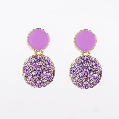 1 Pair Elegant Simple Style Round Inlay Alloy Artificial Rhinestones Drop Earrings