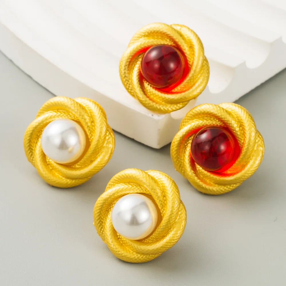 1 Pair Elegant Simple Style Round Inlay Alloy Resin 18K Gold Plated Ear Studs