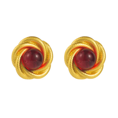 1 Pair Elegant Simple Style Round Inlay Alloy Resin 18K Gold Plated Ear Studs