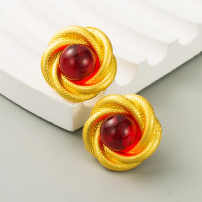 1 Pair Elegant Simple Style Round Inlay Alloy Resin 18K Gold Plated Ear Studs