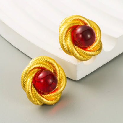 1 Pair Elegant Simple Style Round Inlay Alloy Resin 18K Gold Plated Ear Studs