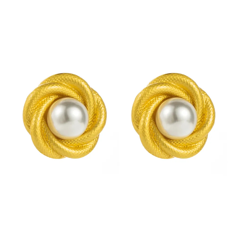 1 Pair Elegant Simple Style Round Inlay Alloy Resin 18K Gold Plated Ear Studs