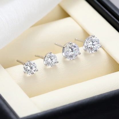 1 Pair Elegant Simple Style Round Inlay Sterling Silver Zircon Ear Studs