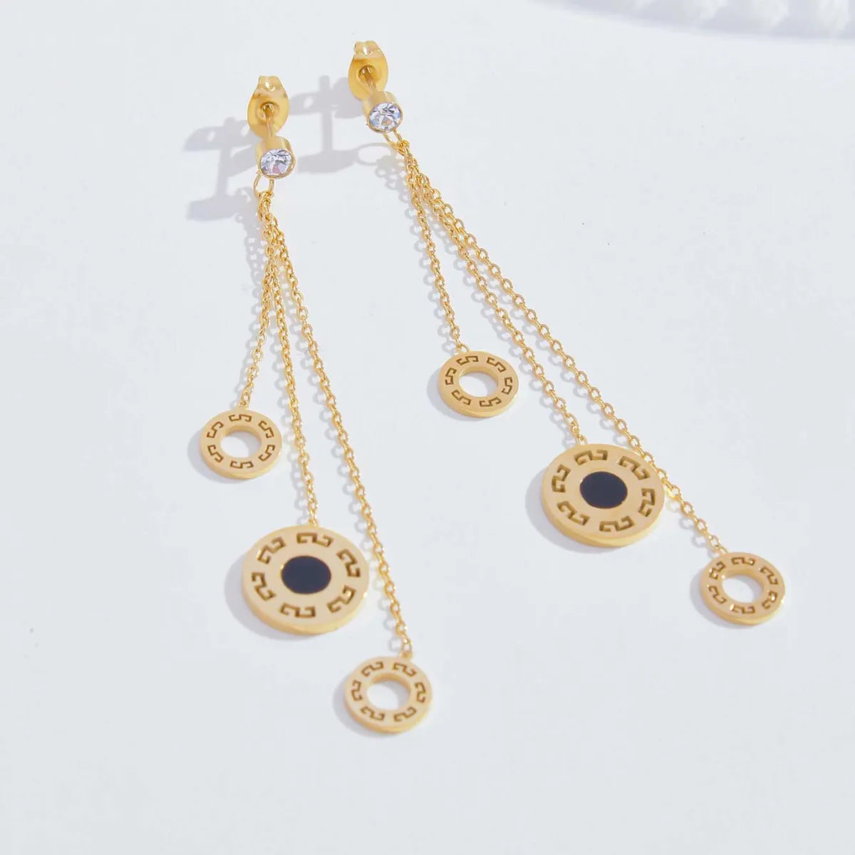 1 Pair Elegant Simple Style Round Plating Hollow Out Inlay Stainless Steel Zircon 18k Gold Plated Drop Earrings