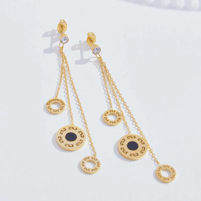 1 Pair Elegant Simple Style Round Plating Hollow Out Inlay Stainless Steel Zircon 18k Gold Plated Drop Earrings