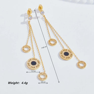 1 Pair Elegant Simple Style Round Plating Hollow Out Inlay Stainless Steel Zircon 18k Gold Plated Drop Earrings