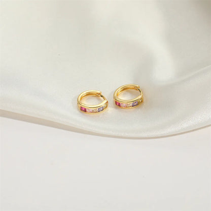 1 Pair Elegant Simple Style Round Plating Inlay Copper Zircon 14K Gold Plated Earrings