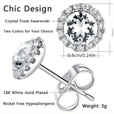 1 Pair Elegant Simple Style Round Plating Inlay Copper Zircon White Gold Plated Ear Studs