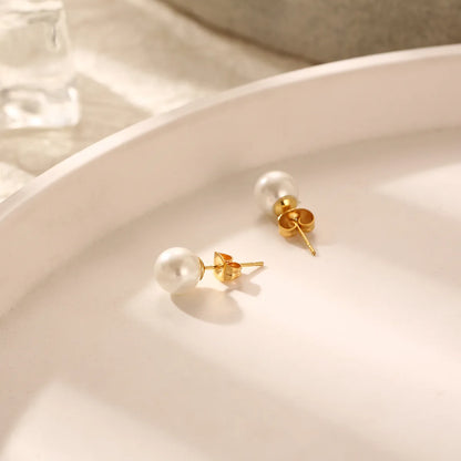 1 Pair Elegant Simple Style Round Plating Inlay 304 Stainless Steel Artificial Pearls 18K Gold Plated Ear Studs