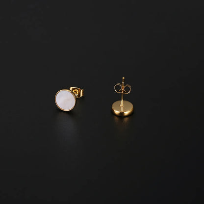 1 Pair Elegant Simple Style Round Plating Inlay Stainless Steel Shell 18k Gold Plated Ear Studs