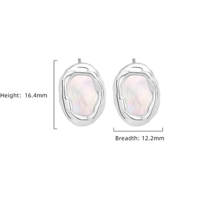 1 Pair Elegant Simple Style Round Plating Inlay Sterling Silver Shell White Gold Plated Ear Studs