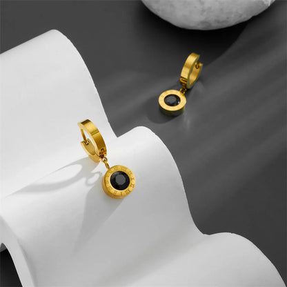 1 Pair Elegant Simple Style Round Plating Inlay Titanium Steel Diamond 18k Gold Plated Drop Earrings