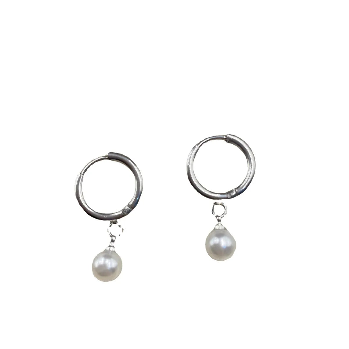 1 Pair Elegant Simple Style Round Plating Inlay Titanium Steel Pearl Drop Earrings