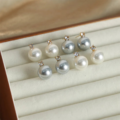 1 Pair Elegant Simple Style Round Plating Inlay Titanium Steel Pearl Zircon 18k Gold Plated Drop Earrings