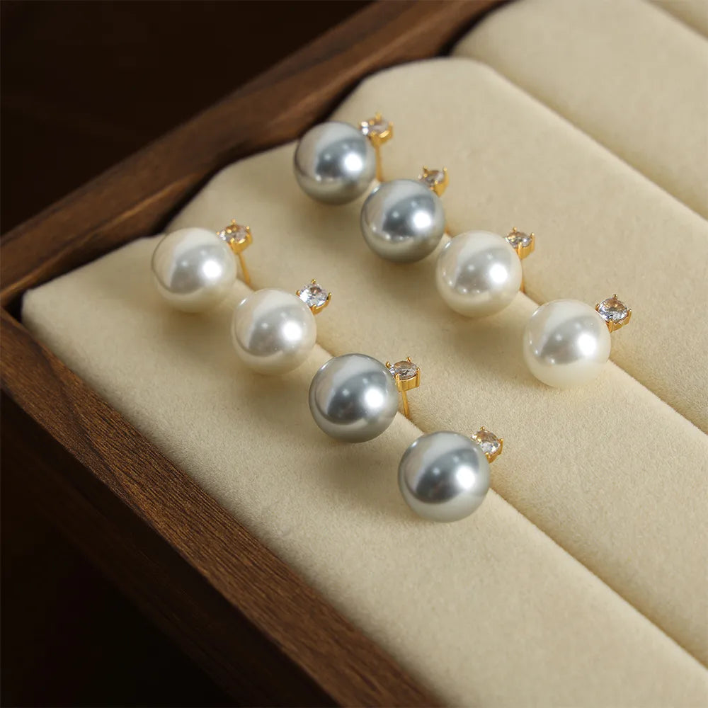 1 Pair Elegant Simple Style Round Plating Inlay Titanium Steel Pearl Zircon 18k Gold Plated Drop Earrings