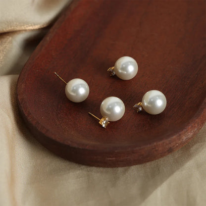 1 Pair Elegant Simple Style Round Plating Inlay Titanium Steel Pearl Zircon 18k Gold Plated Drop Earrings