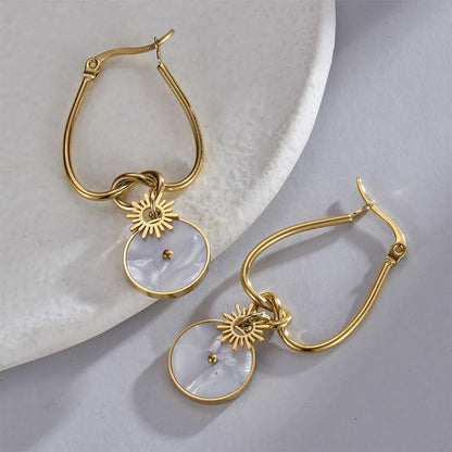 1 Pair Elegant Simple Style Round Plating Stainless Steel 14k Gold Plated Drop Earrings