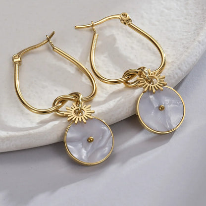 1 Pair Elegant Simple Style Round Plating Stainless Steel 14k Gold Plated Drop Earrings