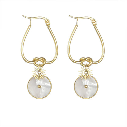 1 Pair Elegant Simple Style Round Plating Stainless Steel 14k Gold Plated Drop Earrings