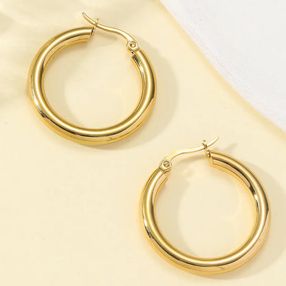 1 Pair Elegant Simple Style Round Polishing Plating Titanium Steel 18K Gold Plated Hoop Earrings