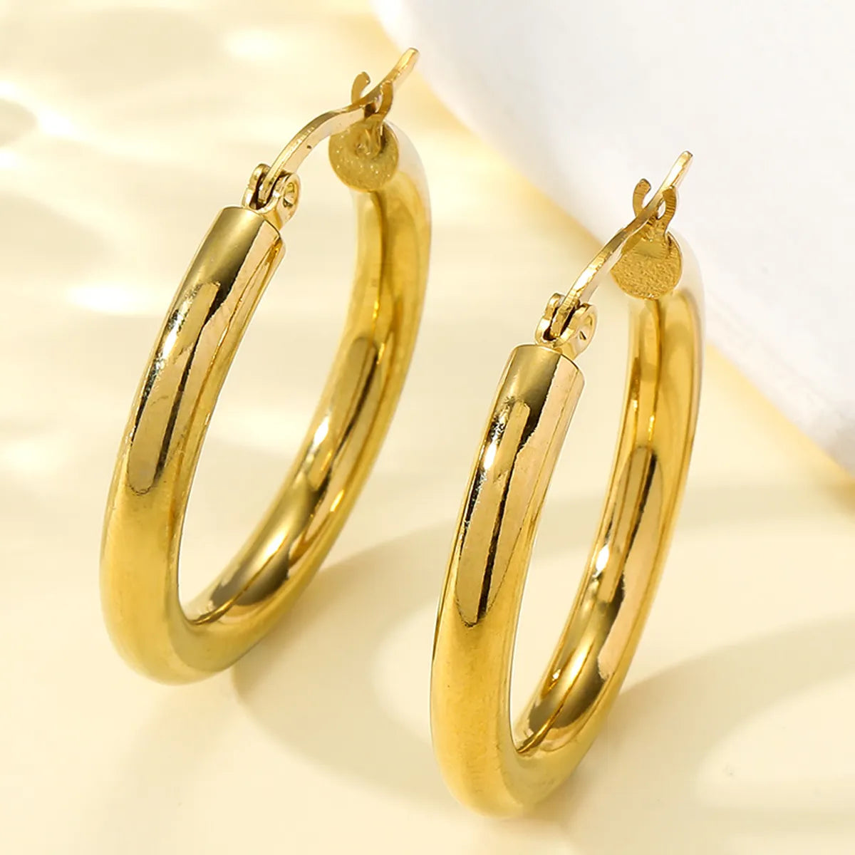 1 Pair Elegant Simple Style Round Polishing Plating Titanium Steel 18K Gold Plated Hoop Earrings