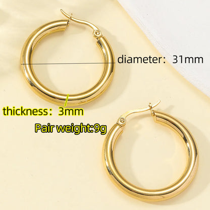 1 Pair Elegant Simple Style Round Polishing Plating Titanium Steel 18K Gold Plated Hoop Earrings