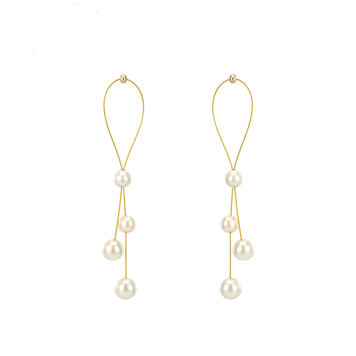 1 Pair Elegant Simple Style Round Tassel Plating Imitation Pearl Alloy Drop Earrings