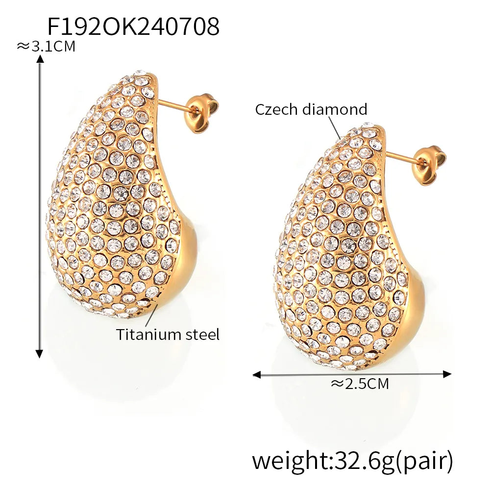 1 Pair Elegant Simple Style Round Water Droplets Plating Inlay 304 Stainless Steel Rhinestone Rhinestones 18K Gold Plated Ear Studs