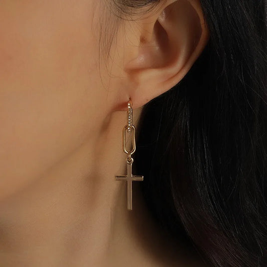 1 Pair Elegant Simple Style Shiny Cross Inlay Alloy Rhinestones Drop Earrings