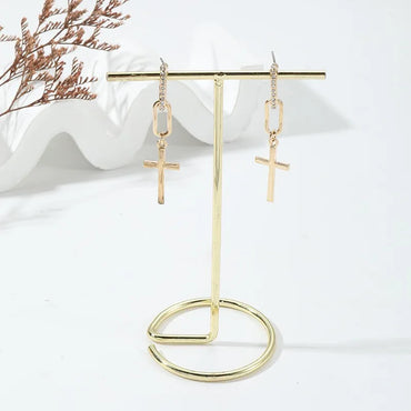 1 Pair Elegant Simple Style Shiny Cross Inlay Alloy Rhinestones Drop Earrings