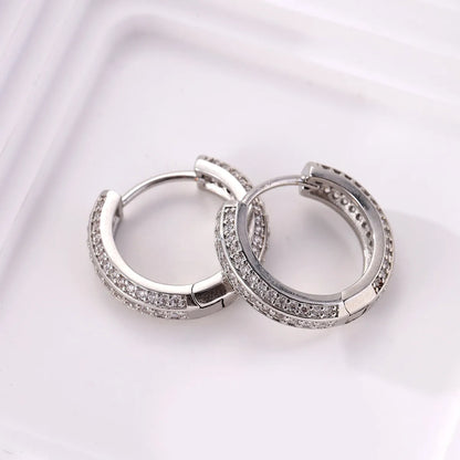 1 Pair Elegant Simple Style Shiny Round Handmade Inlay Copper Zircon White Gold Plated Earrings