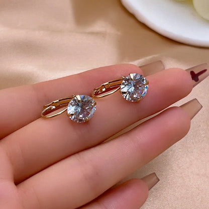 1 Pair Elegant Simple Style Shiny Round Plating Inlay Copper Zircon Gold Plated Ear Studs