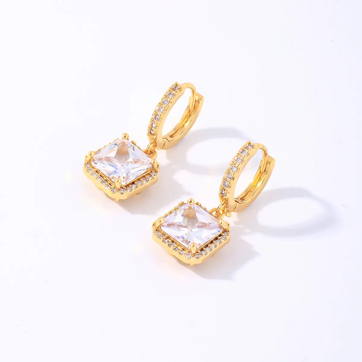 1 Pair Elegant Simple Style Shiny Square Plating Inlay Copper Zircon Gold Plated Drop Earrings