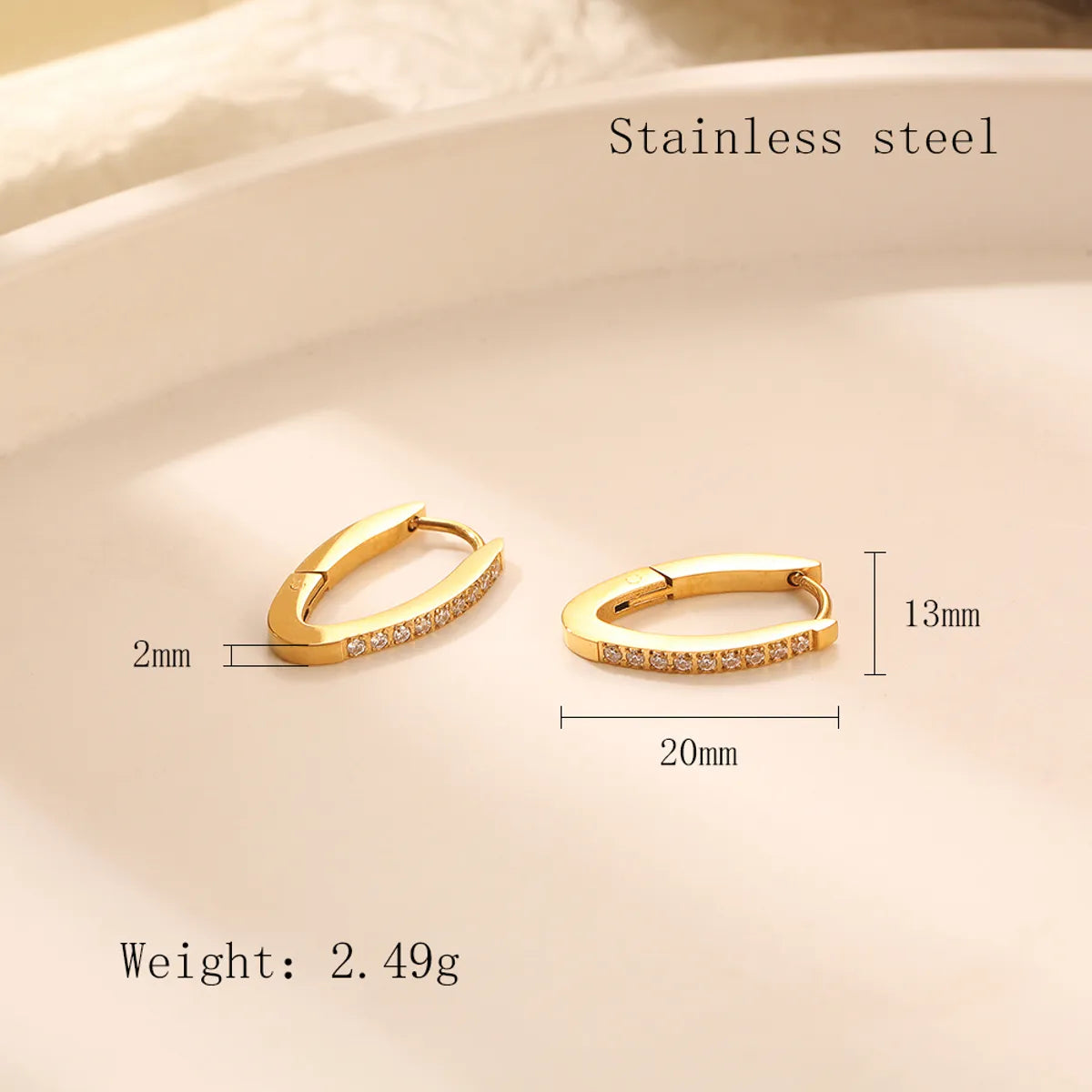 1 Pair Elegant Simple Style Shiny V Shape Polishing Plating Inlay Stainless Steel Zircon 18k Gold Plated Earrings