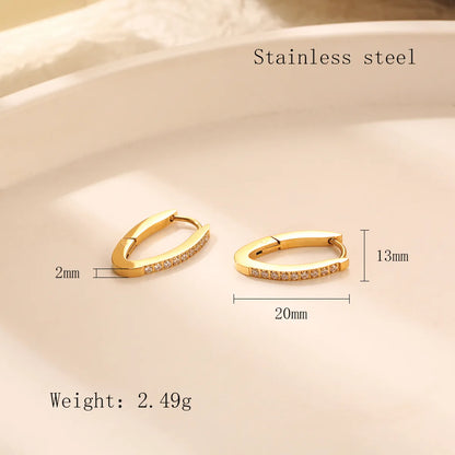 1 Pair Elegant Simple Style Shiny V Shape Polishing Plating Inlay Stainless Steel Zircon 18k Gold Plated Earrings