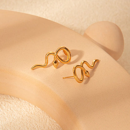 1 Pair Elegant Simple Style Snake Plating Stainless Steel Gold Plated Ear Studs