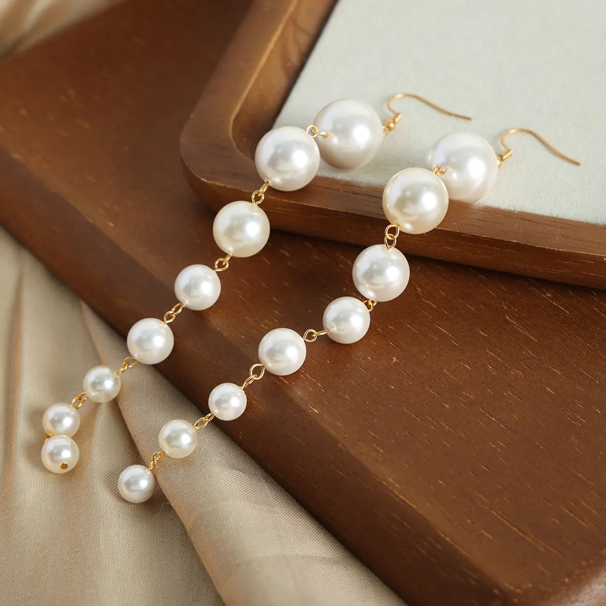 1 Pair Elegant Simple Style Solid Color Beaded Plating Imitation Pearl Titanium Steel 18k Gold Plated Drop Earrings