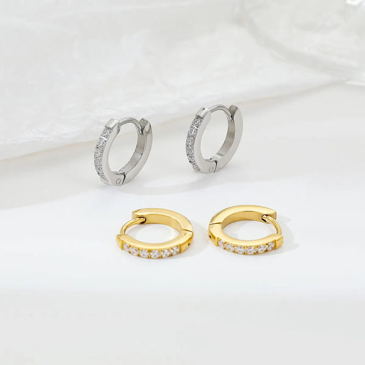 1 Pair Elegant Simple Style Solid Color Inlay Stainless Steel Zircon White Gold Plated Gold Plated Hoop Earrings