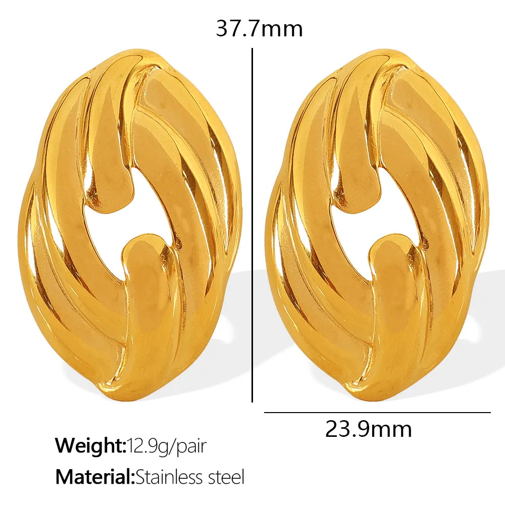 1 Pair Elegant Simple Style Solid Color Plating 304 Stainless Steel 18K Gold Plated Ear Studs